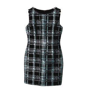 Tahari Arthur Levine Women's Tweed Sheath Dress Black Blue Plaid Lined Sz 6